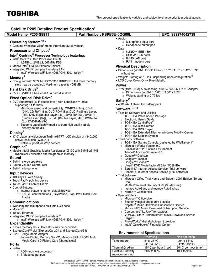 Toshiba P205-S8811 User manual