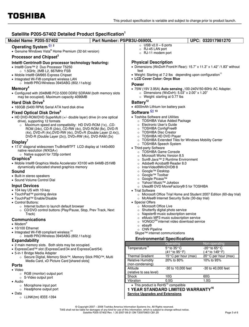 Toshiba P205-S7402 User manual