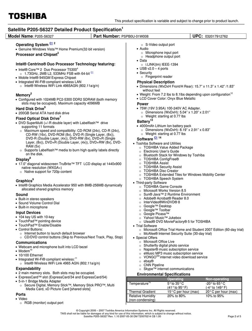 Toshiba P205-S6327 User manual Toshiba P205-S6327 User manual