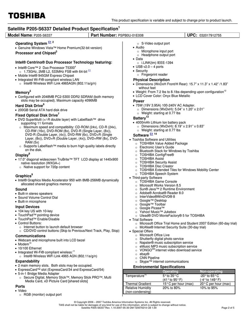 Toshiba P205-S6337 User manual