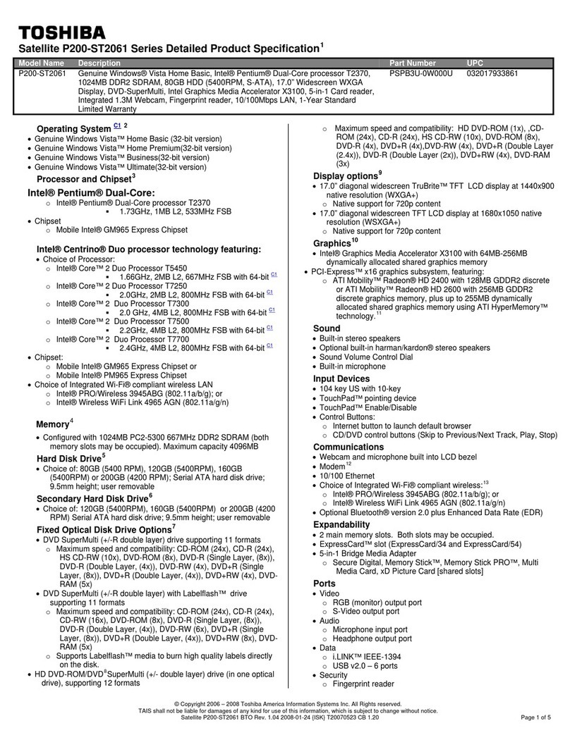 Toshiba P200-ST2061 Specifications