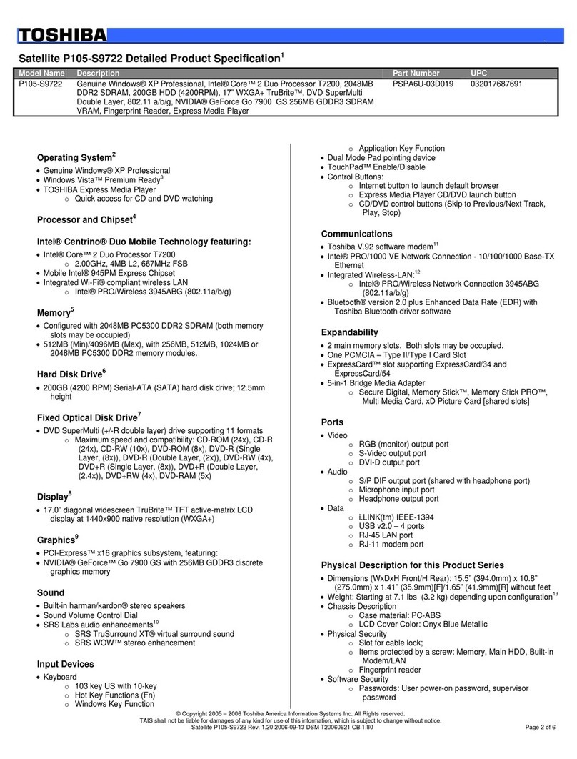 Toshiba P105-S9722 User manual