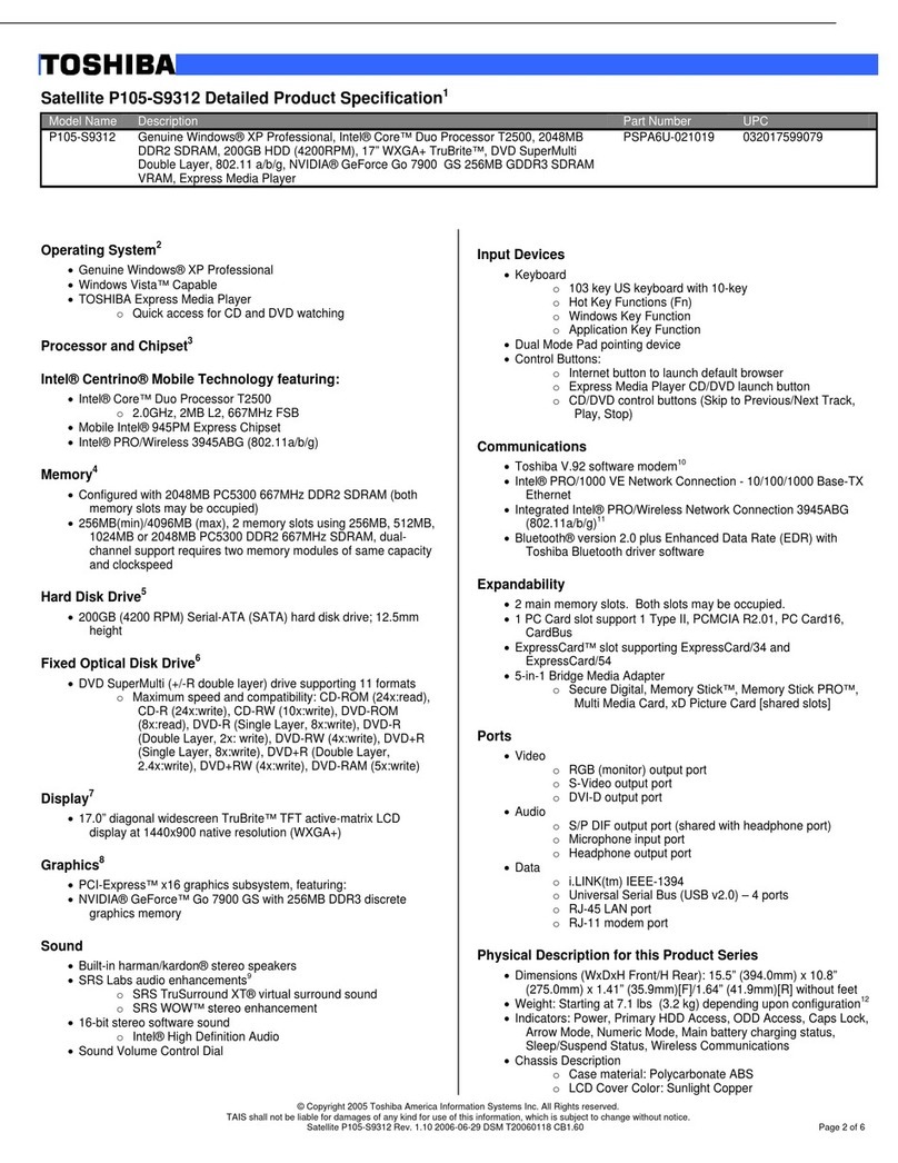 Toshiba P105-S9312 User manual