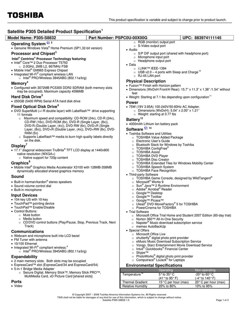 Toshiba P305-S8832 Specifications