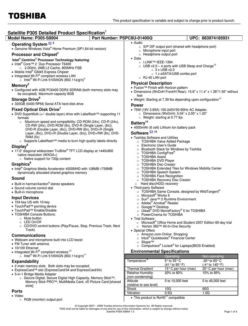 Toshiba Satellite P305-S8904 User manual