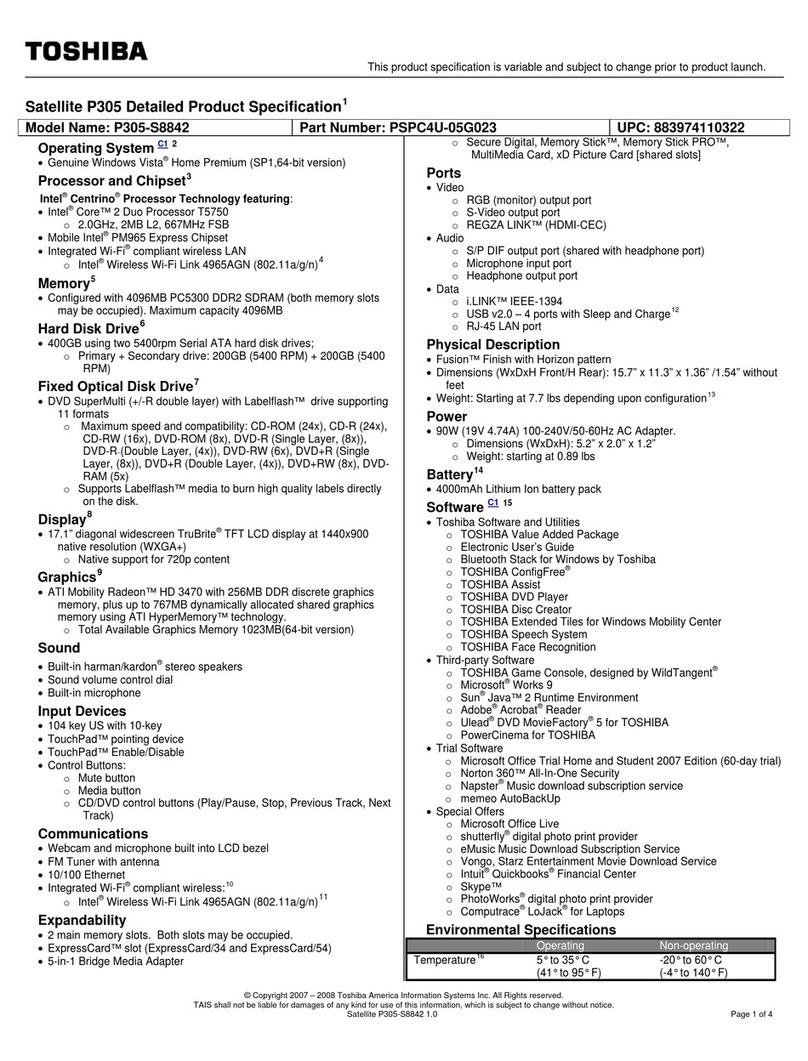Toshiba P305-S8842 User manual