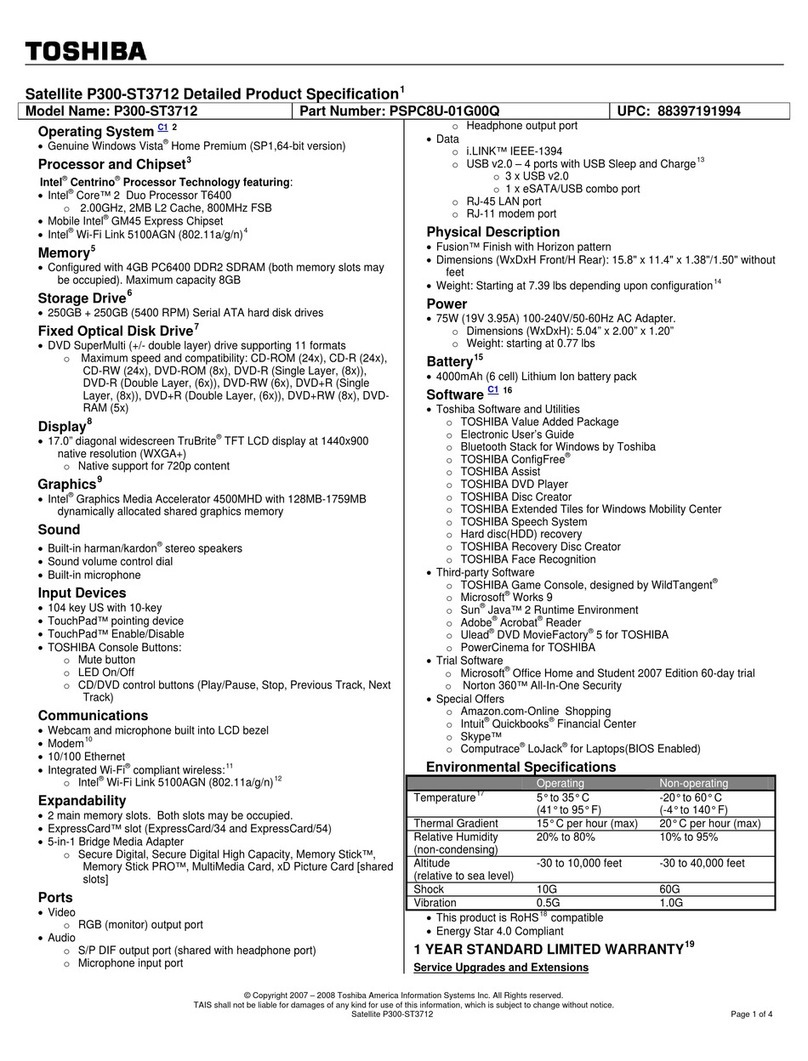 Toshiba Satellite P300-ST3712 Specifications