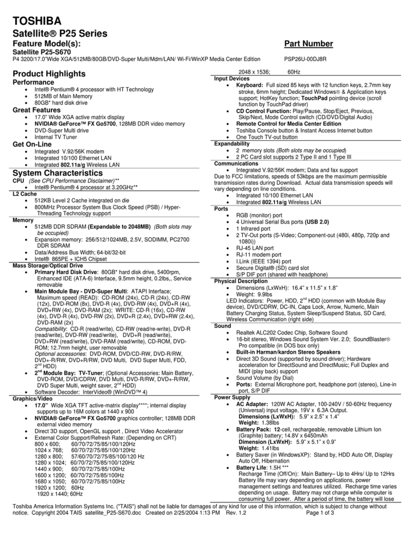 Toshiba Satellite P25-S670 User manual