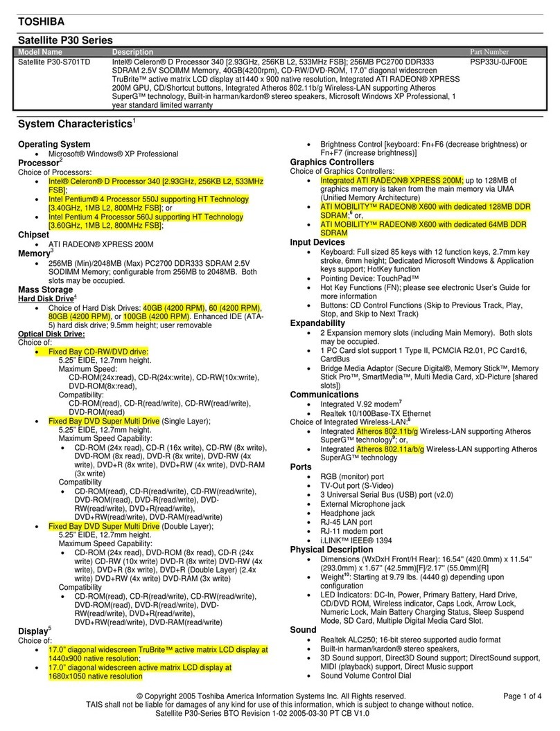 Toshiba P30-S701TD User manual