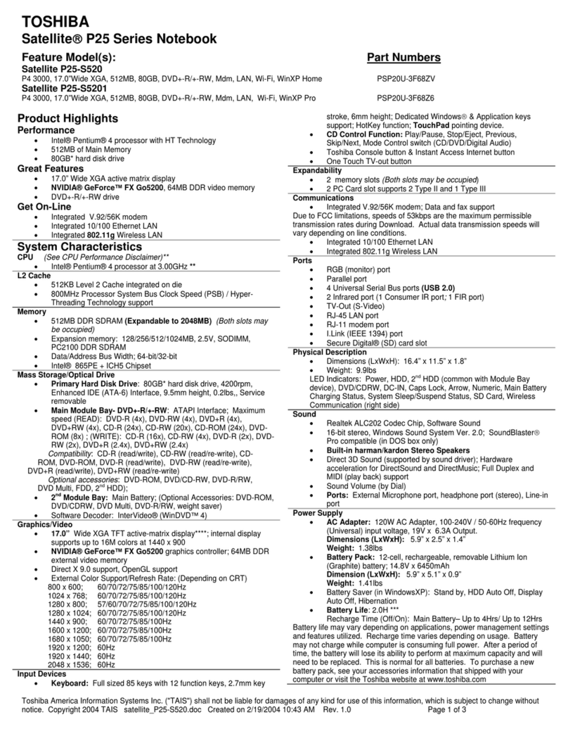 Toshiba P25-S520 User manual