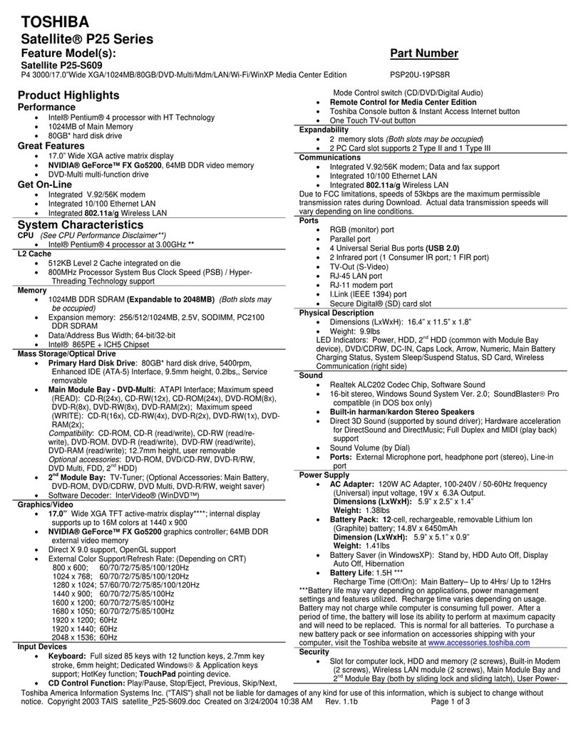 Toshiba Satellite P25-S609 User manual
