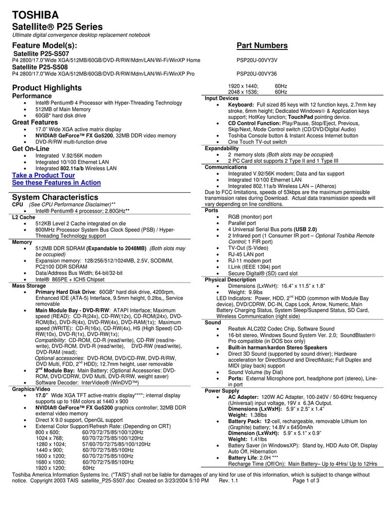 Toshiba Satellite P25-S507 User manual