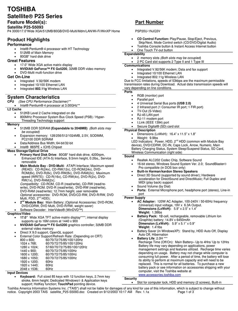 Toshiba P25-S5093 User manual