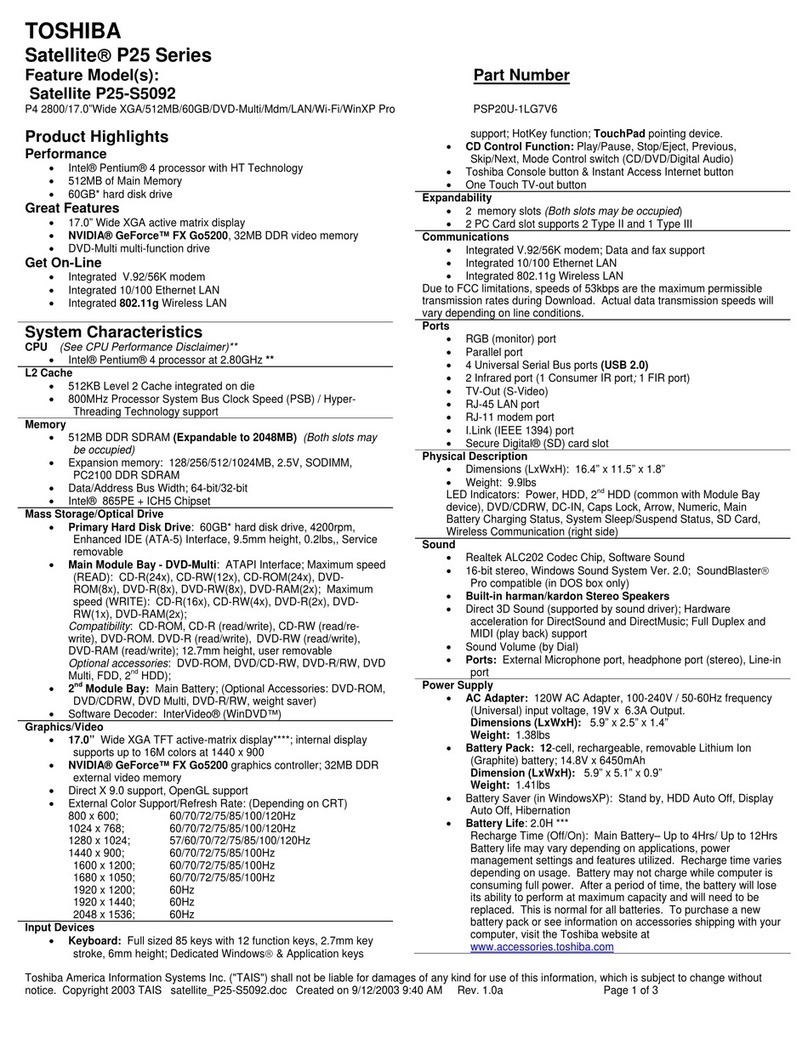 Toshiba P25-S5092 User manual
