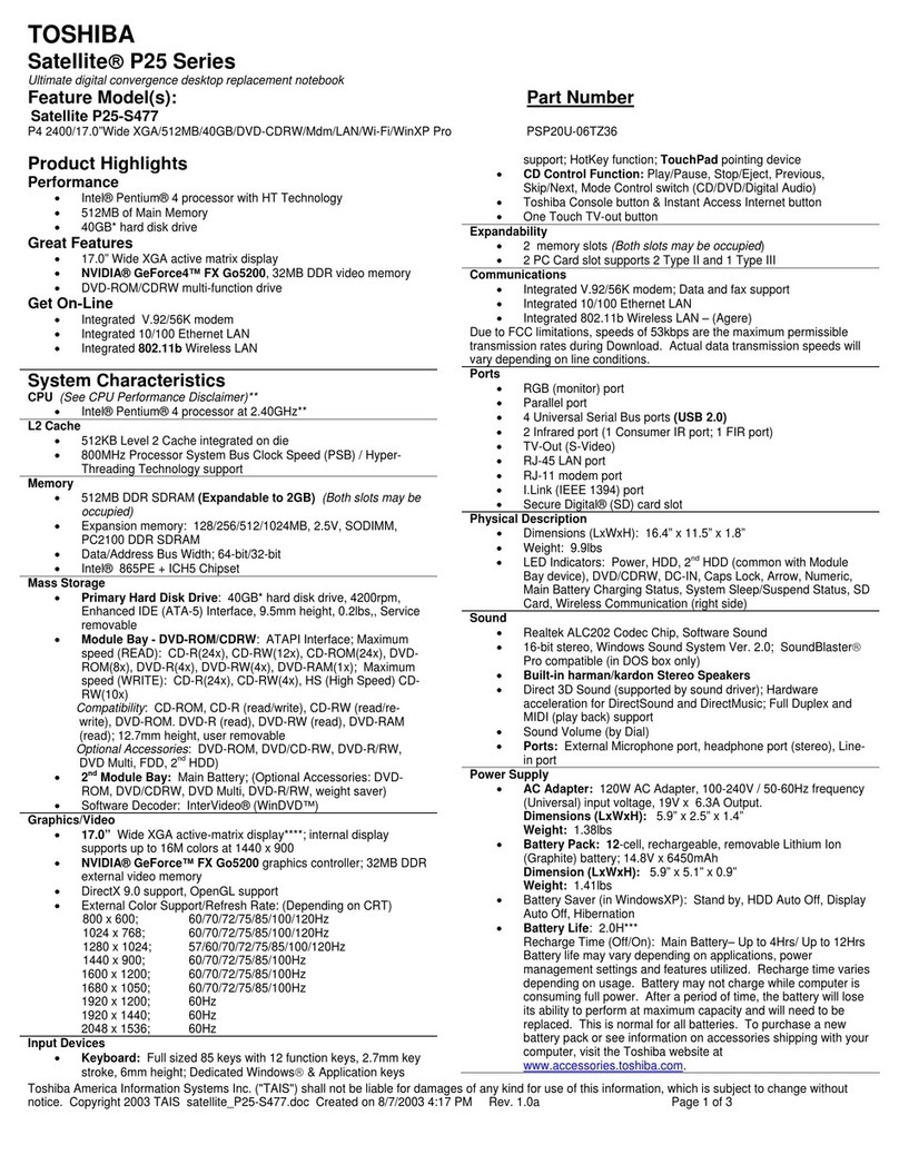Toshiba P25-S477 User manual