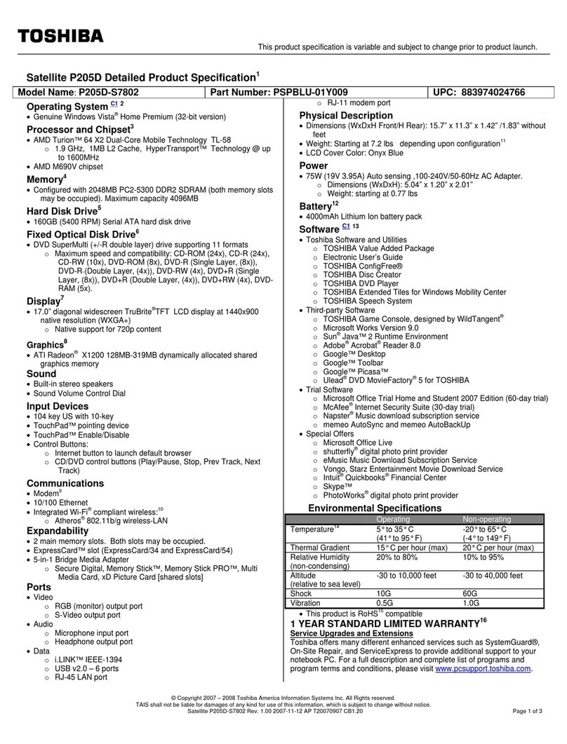 Toshiba P205D User manual