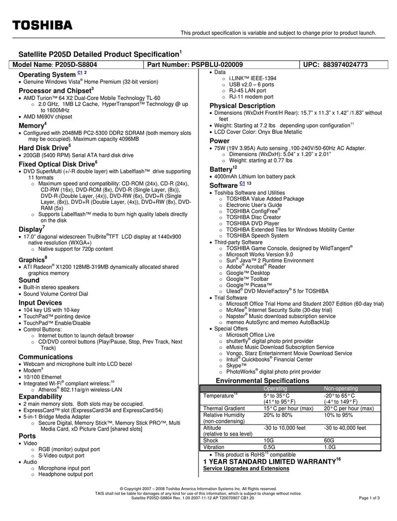 Toshiba P205D User manual