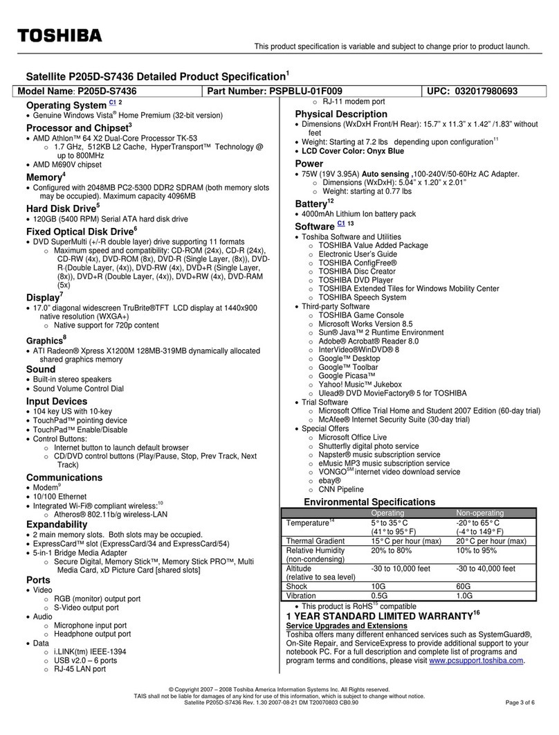 Toshiba Satellite P205D-S7436 User manual
