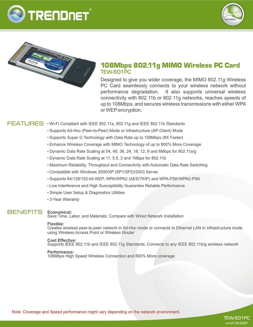 TRENDnet TEW-601PC - SUPER G MIMO WRLS PC CARD User manual