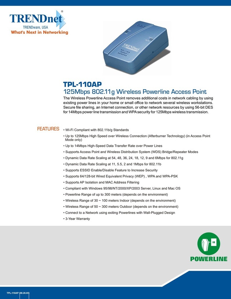TRENDnet TPL-110AP - 125Mbps 802.11g Wireless Powerline Access... User manual
