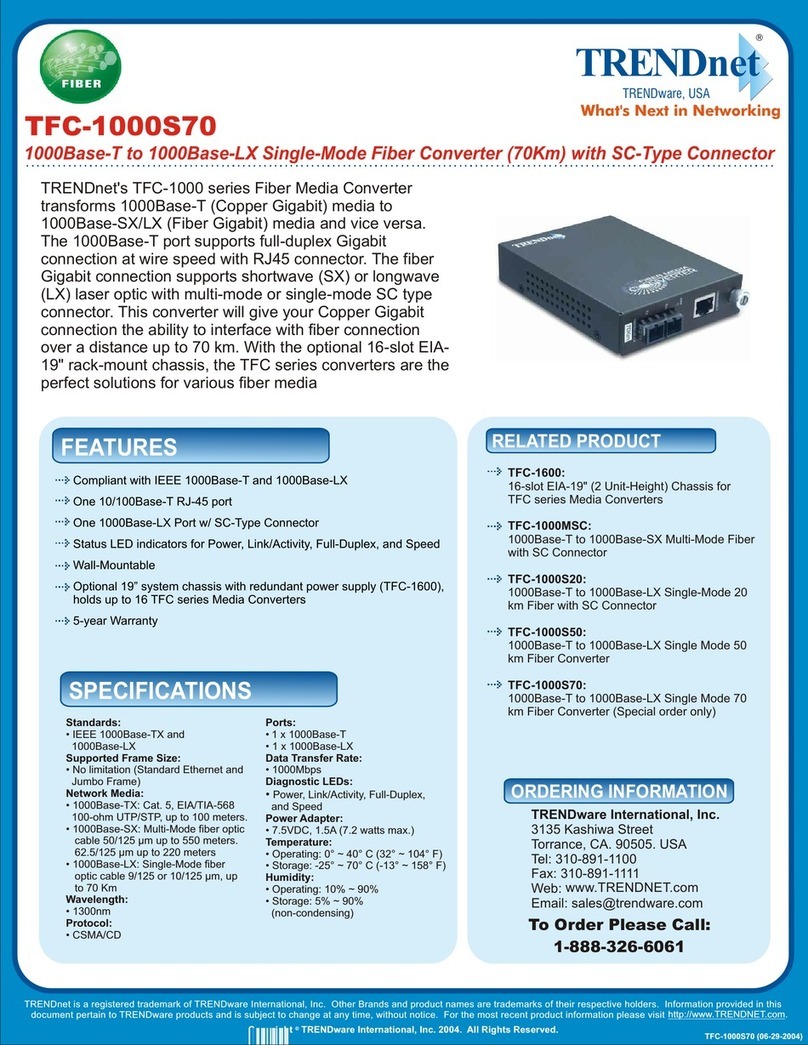 TRENDnet TFC-1000S70 - DATA SHEETS Specifications