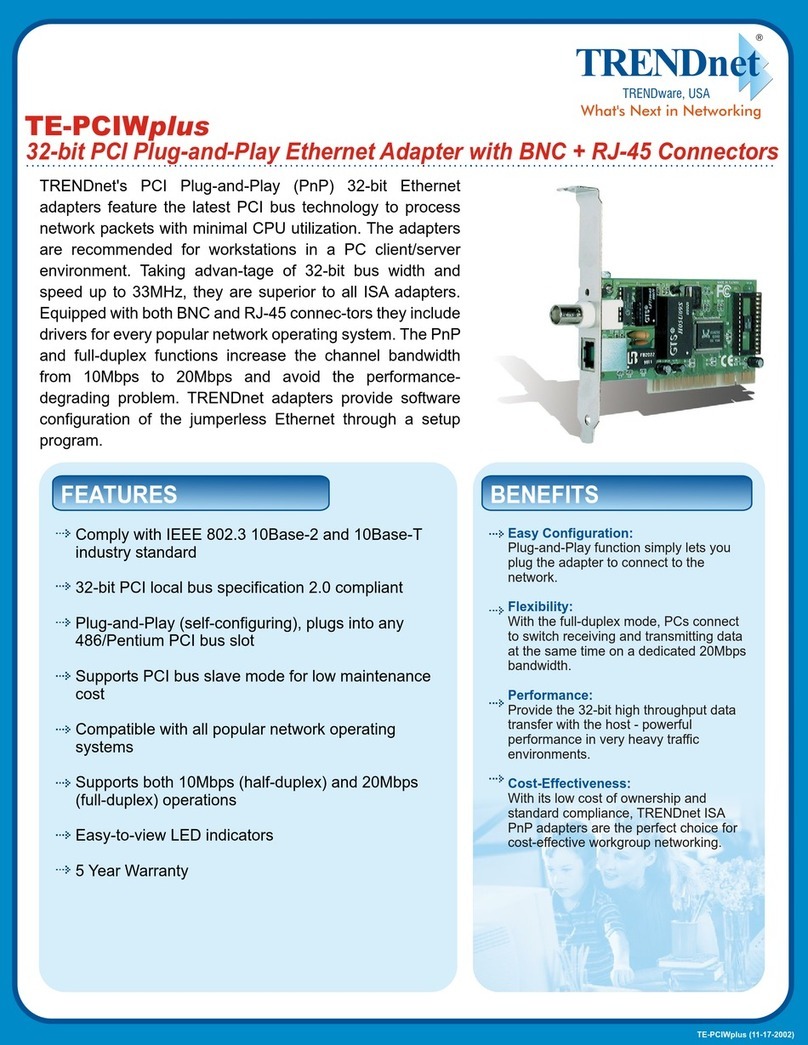 TRENDnet TE-PCIWplus Specifications
