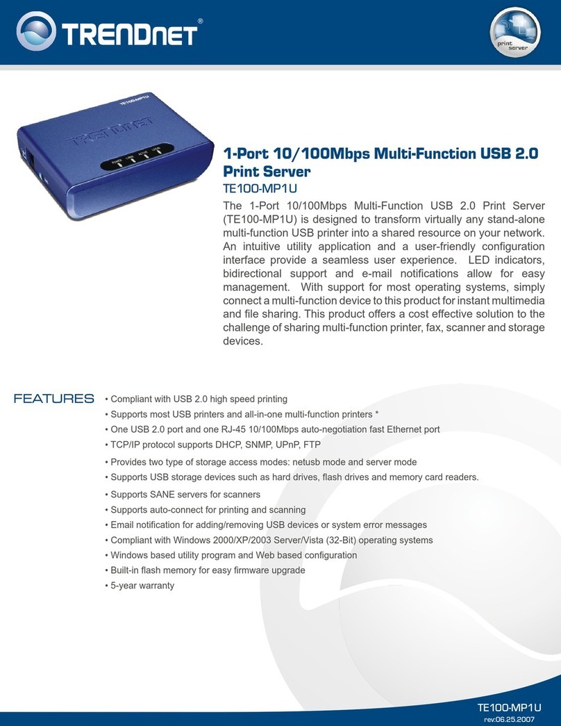 TRENDnet TE100-MP1U - Multi-Function Print Server User manual TRENDnet TE100-MP1U - Multi-Function Print Server User manual