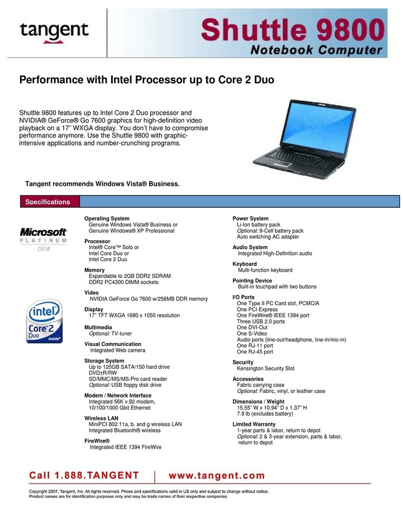 Tangent Shuttle 9800 User manual