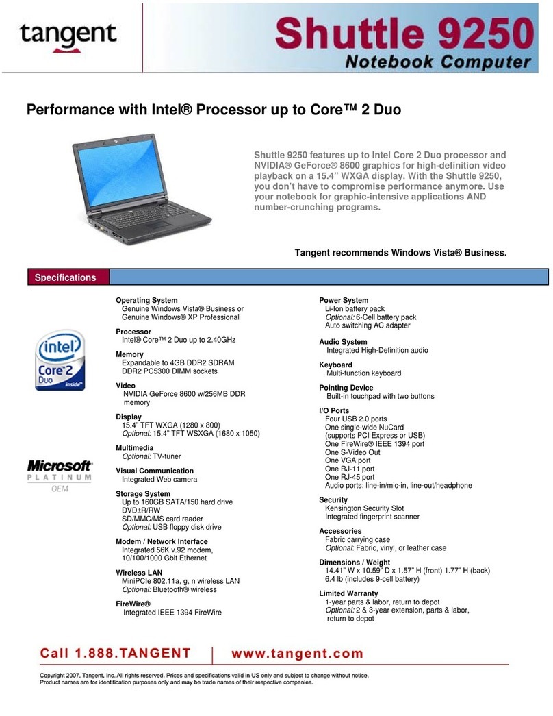Tangent Shuttle 9250 User manual