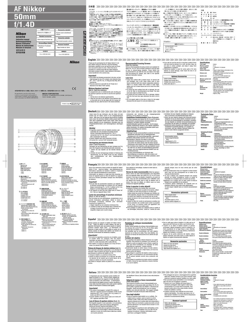 Nikon AF Nikkor 50mm f/1.4D User manual Nikon AF Nikkor 50mm f/1.4D User manual