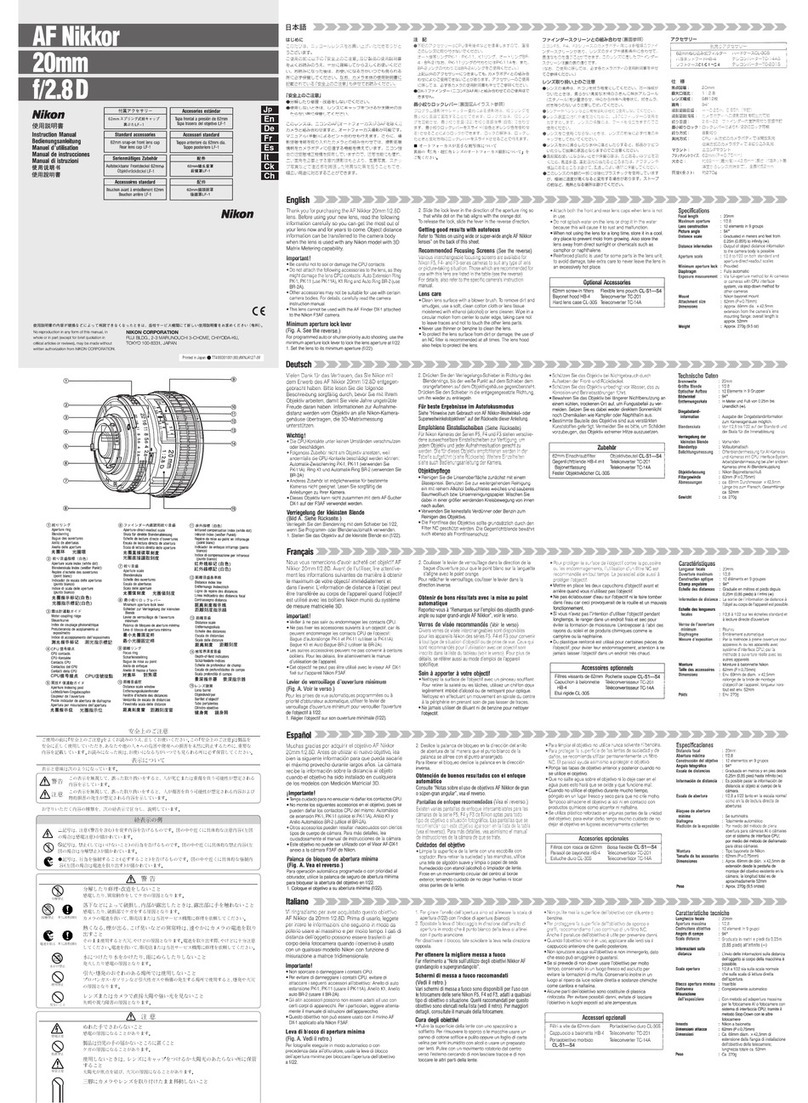 Nikon AF Nikkor 20mm f/2.8D instruction manual Nikon AF Nikkor 20mm f/2.8D instruction manual
