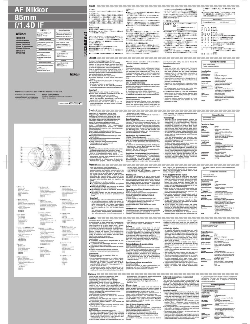 Nikon AF-S 85mm f/1.4D IF instruction manual