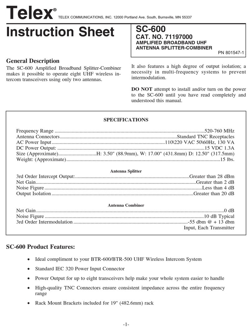 Telex SC-600 instruction sheet
