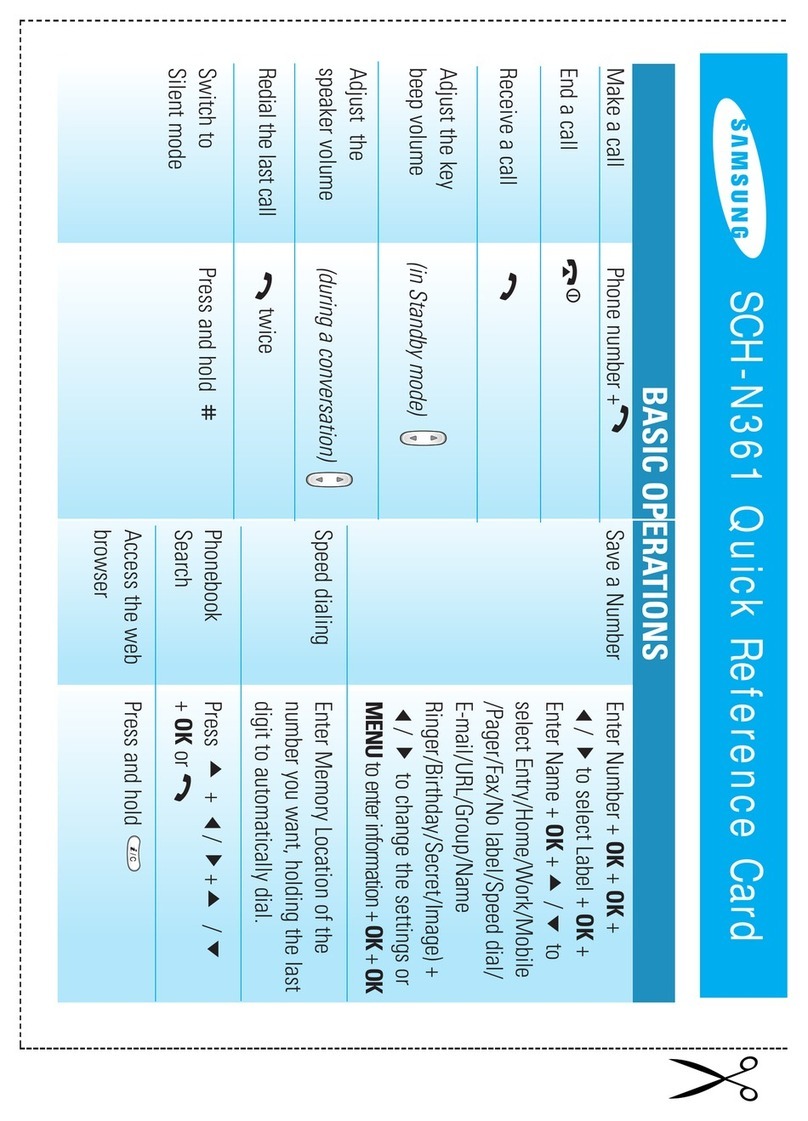 Samsung SCH-N361 Quick reference card