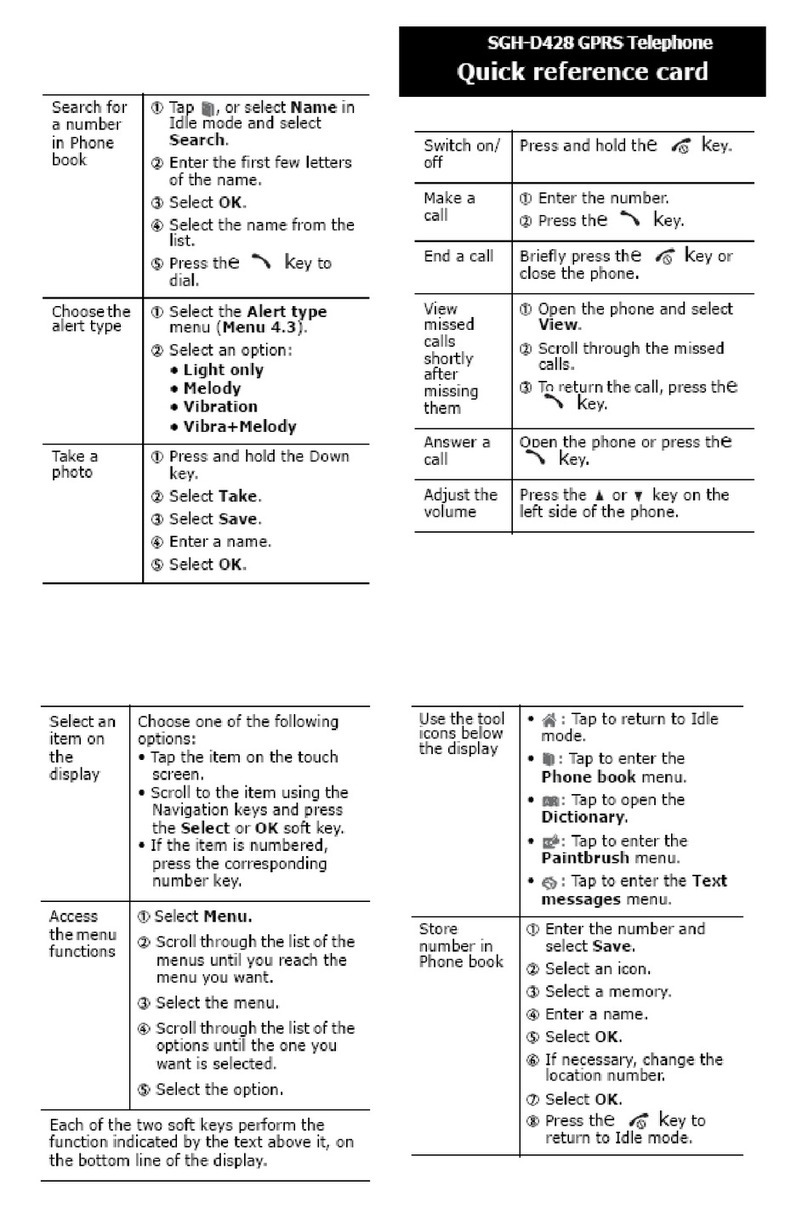 Samsung SGH-D428 Quick reference card