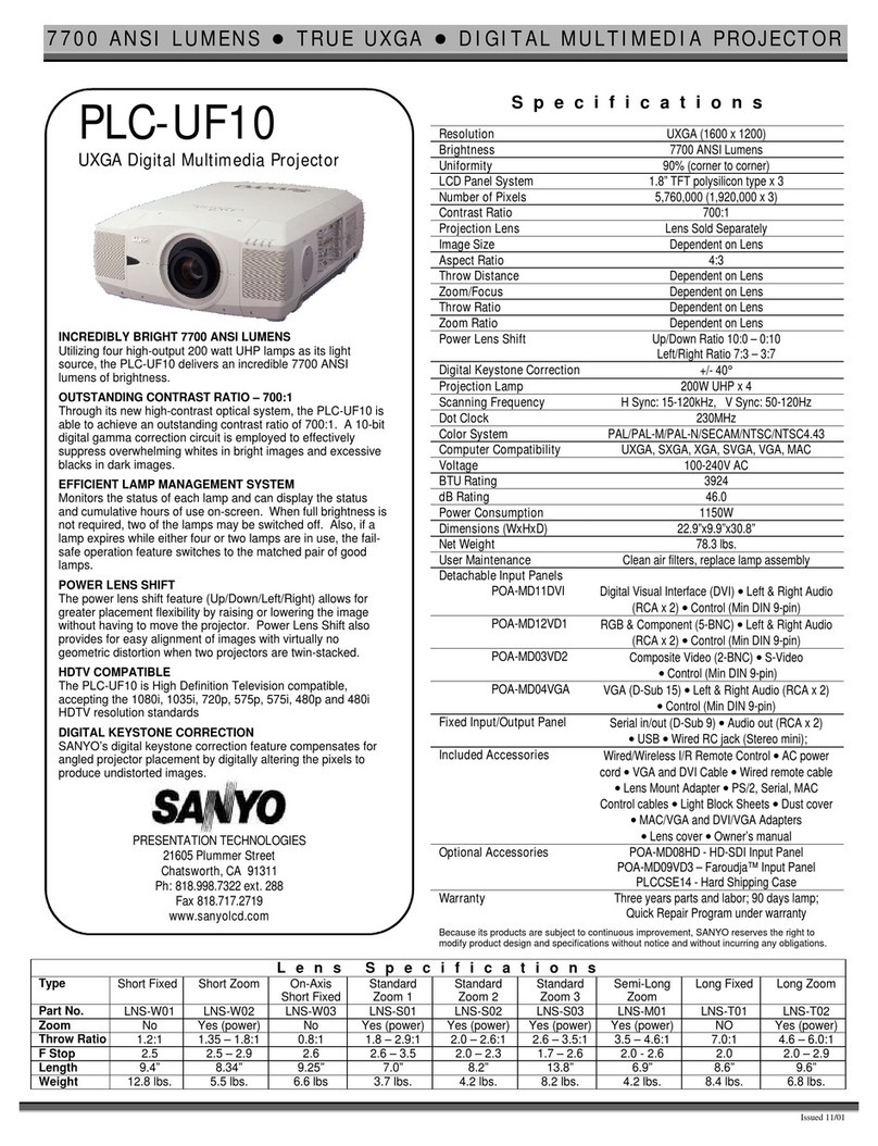Sanyo UF10 - PLC UXGA LCD Projector User manual
