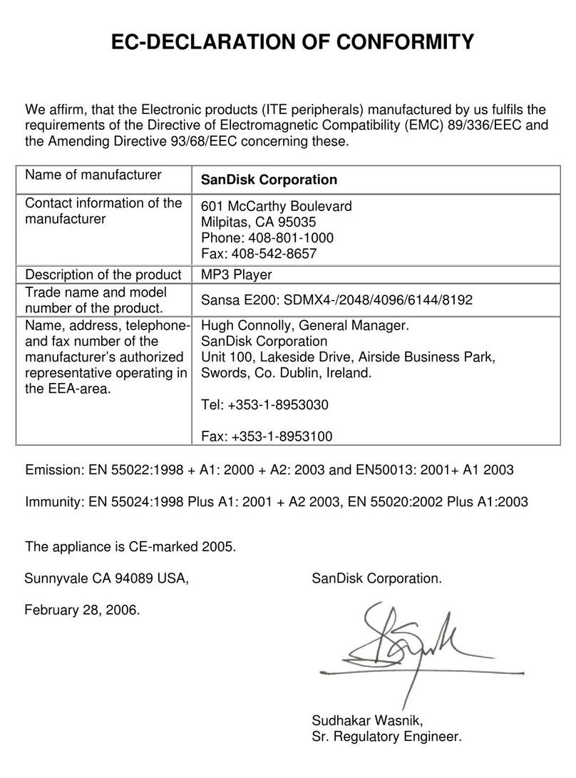 SanDisk Sansa e250 supplementary guide
