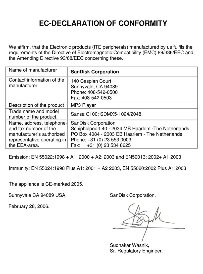 SanDisk Sansa c140 1GB Instruction Manual