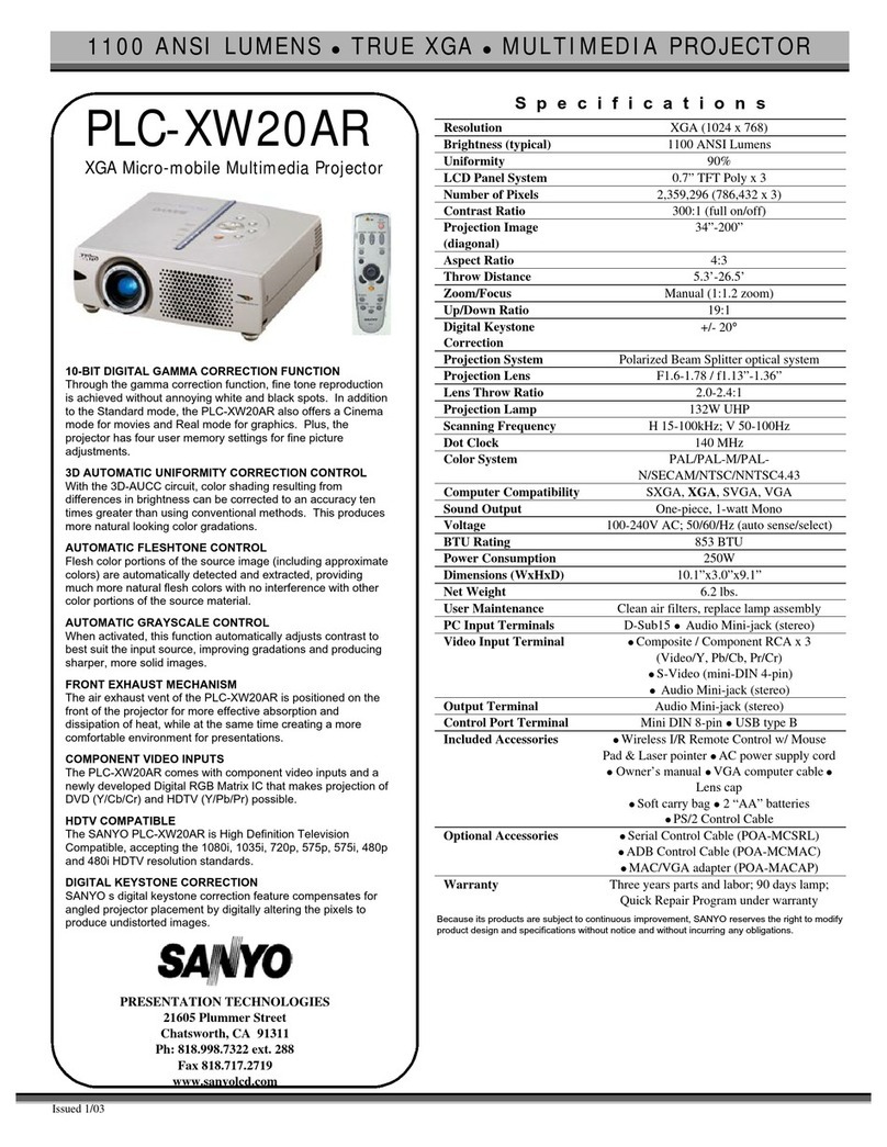 Sanyo PLC-XW20 Specification sheet