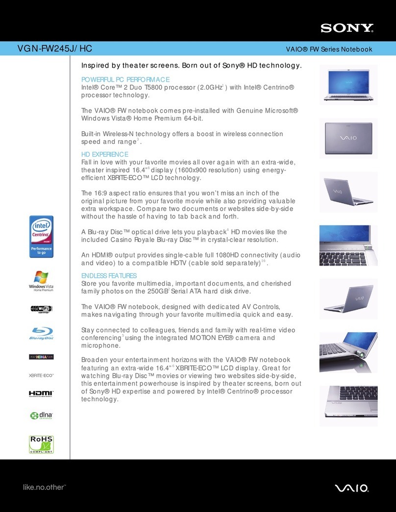 Sony VGN-FW245J Specifications