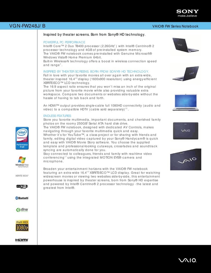Sony VGN-FW248J Specifications