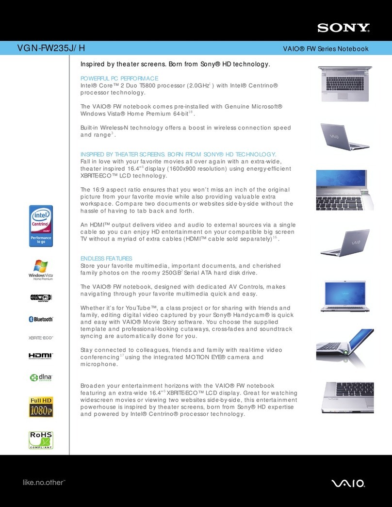 Sony VGN-FW235J Specifications