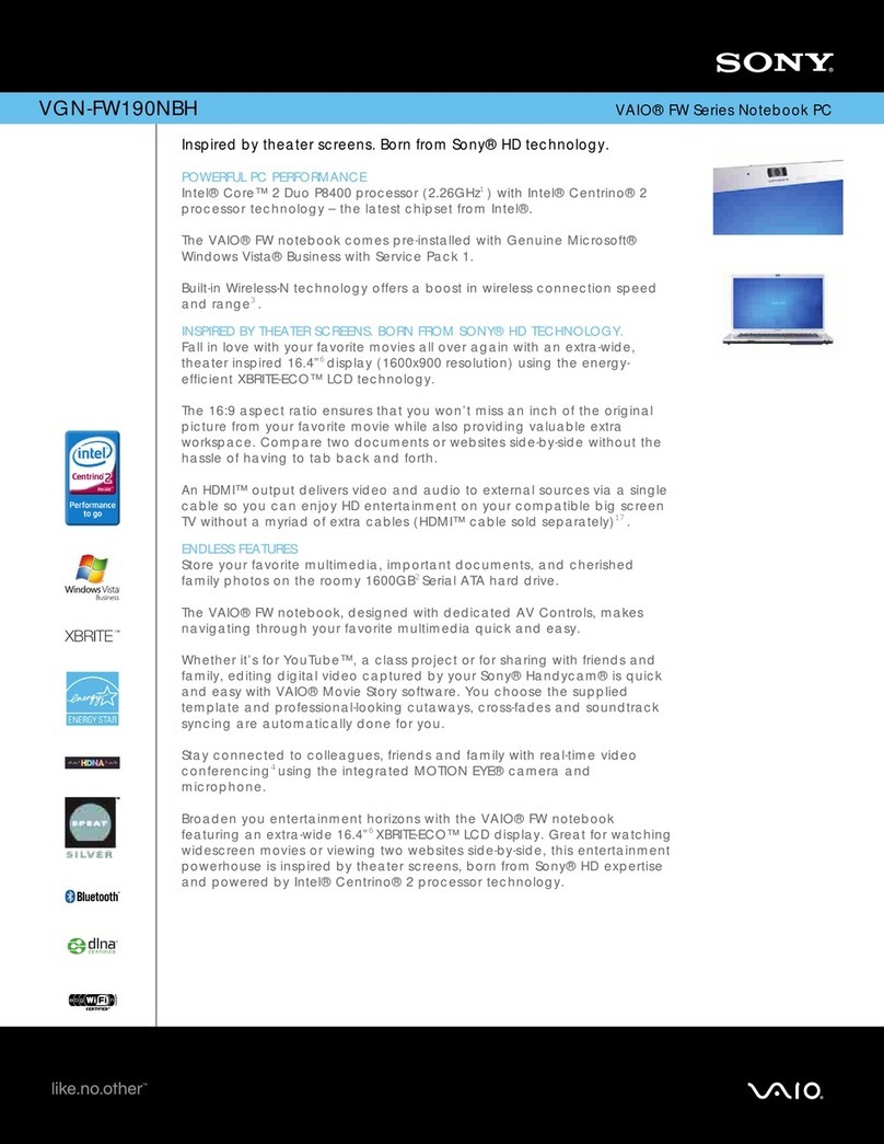 Sony VAIO VGN-FW190NBH Specifications