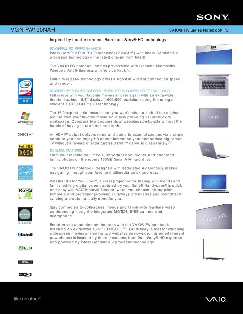Sony VAIO VGN-FW190NAH Specifications
