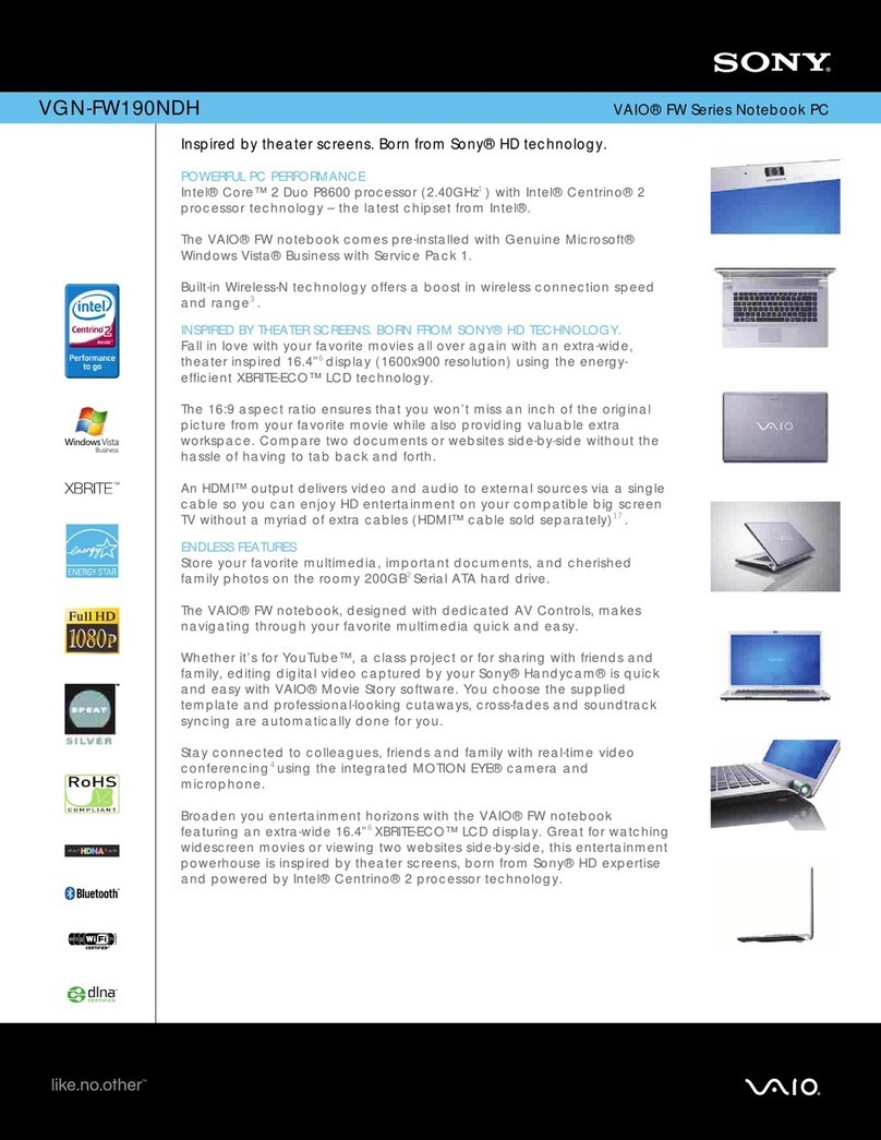 Sony VAIO VGN-FW190NDH Specifications