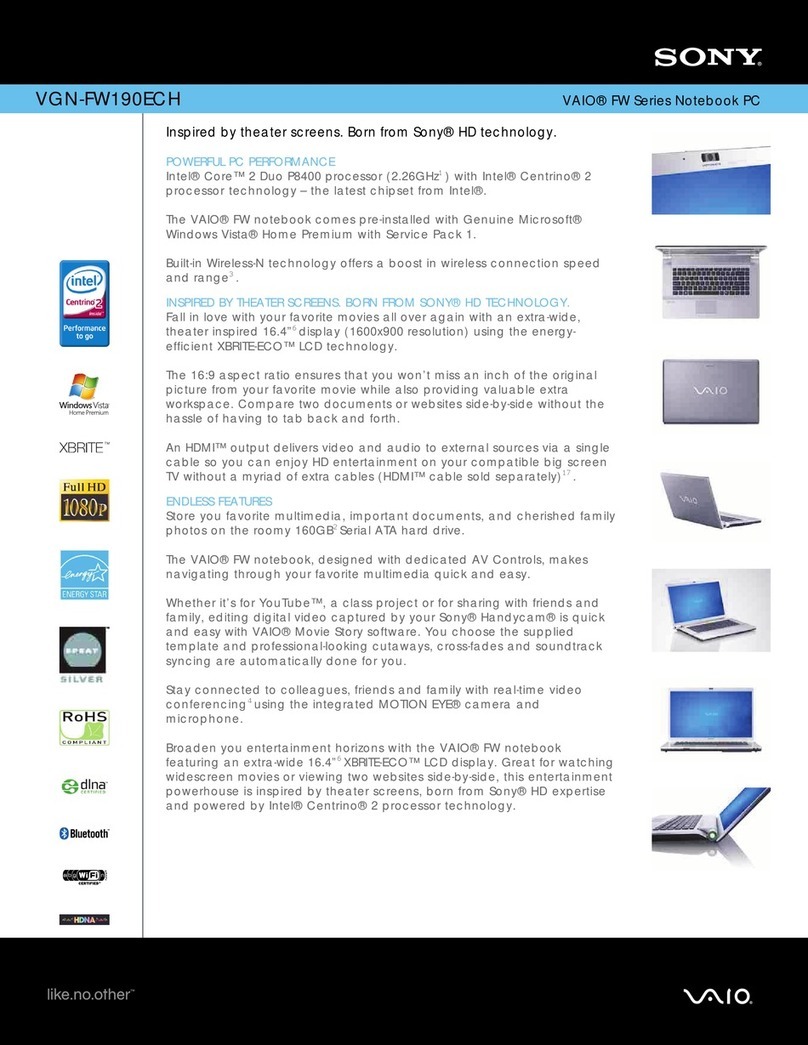 Sony VAIO VGN-FW190ECH Specifications