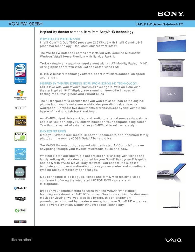 Sony VGN-FW190EBH - VAIO FW Series Specifications Sony VGN-FW190EBH - VAIO FW Series Specifications