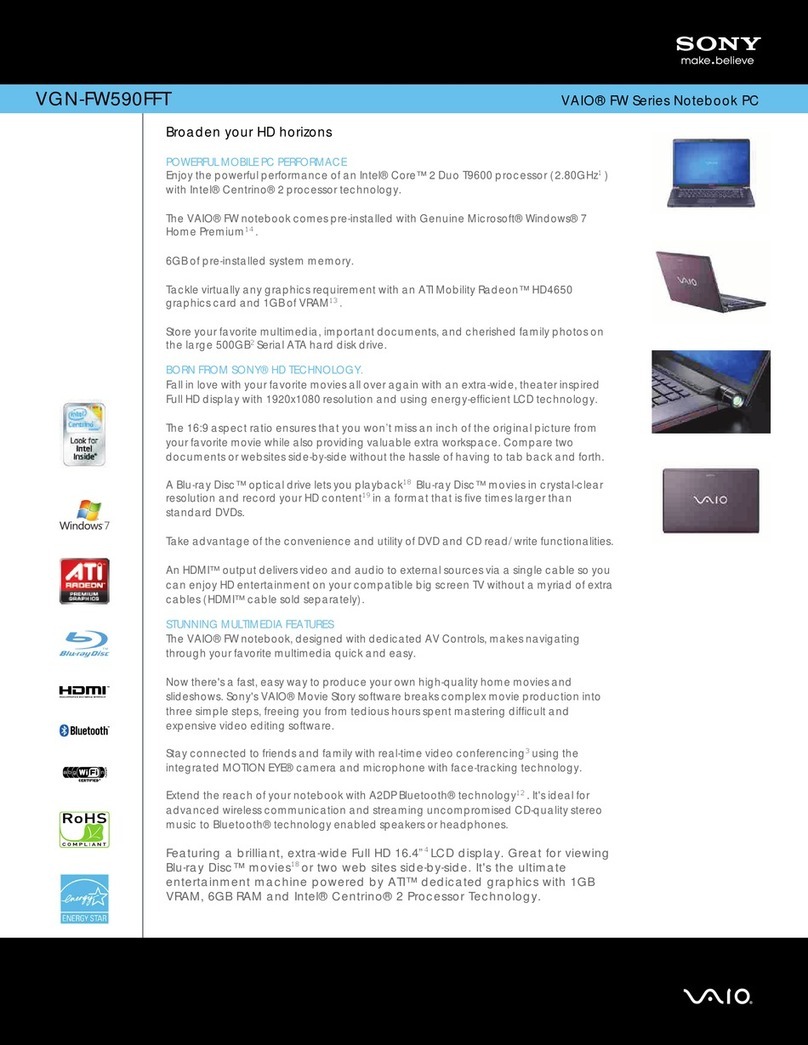Sony VGNFW590FFT Specifications