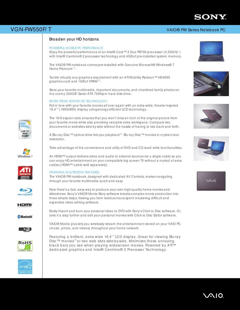 Sony VGN-FW550F Specifications