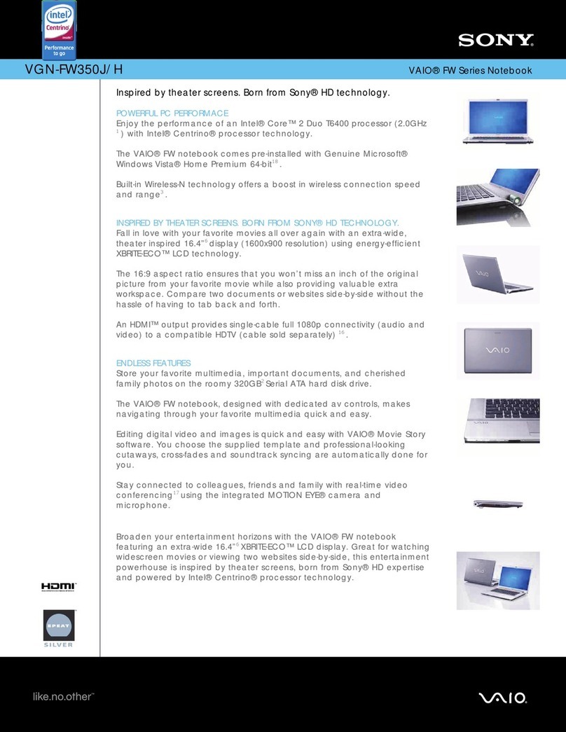 Sony VGN-FW350J Specifications